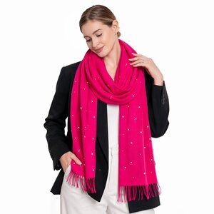 Fuchsia Hot Pink Soft Scarf with Pearls Cashmere-Feel Shawl NWT